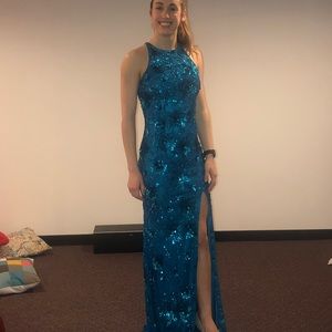 Primavera, Peacock blue dress prom dress